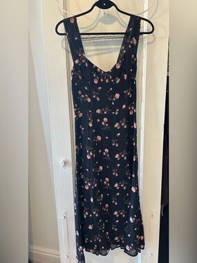 Reformation Black Midi Dress with Pink Rose